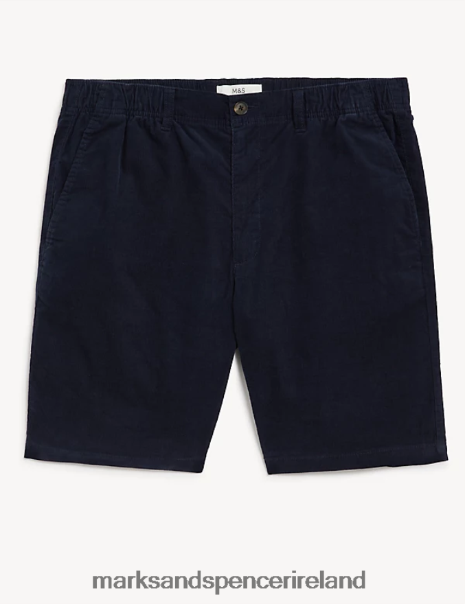 Marks & Spencer Men Pure Cotton Corduroy Elasticated Waist Shorts Navy Clothing 2VJ8DF5762