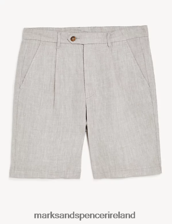Marks & Spencer Men Pure Linen Single Pleat Chino Shorts Stone Clothing 2VJ8DF7014