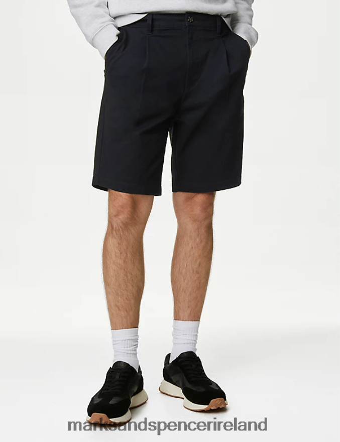 Marks & Spencer Men Single Pleat Stretch Chino Shorts Navy Clothing 2VJ8DF6739