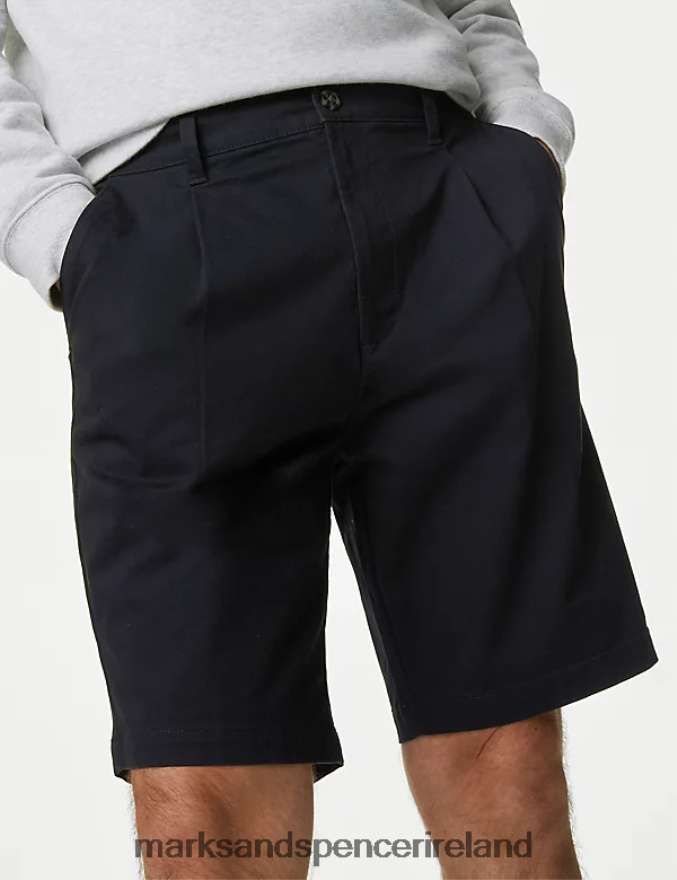Marks & Spencer Men Single Pleat Stretch Chino Shorts Navy Clothing 2VJ8DF6739