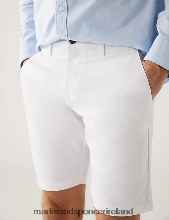Marks & Spencer Men Stretch Chino Shorts White Clothing 2VJ8DF6125