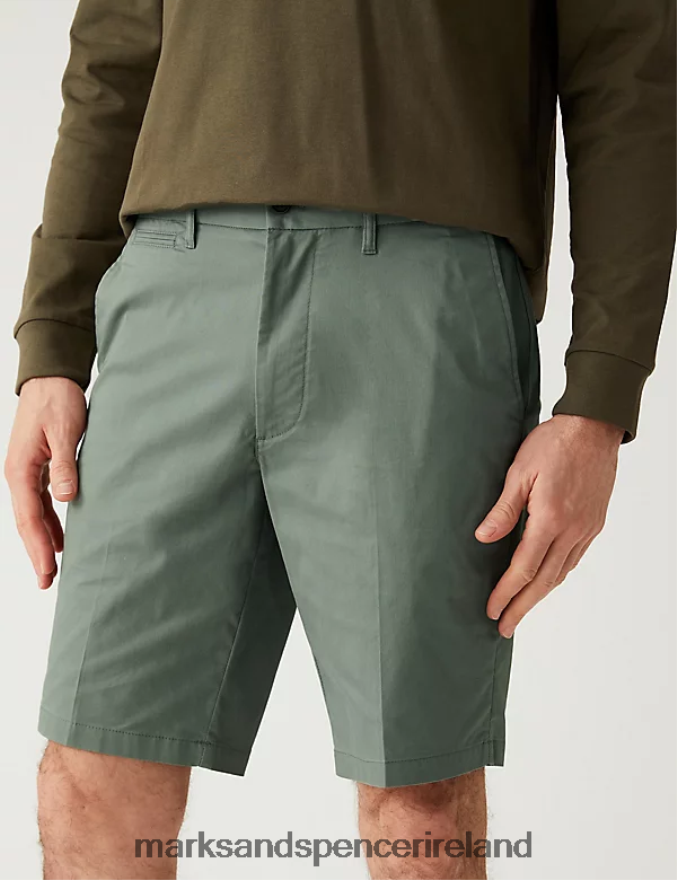 Marks & Spencer Men Super Lightweight Stretch Chino Shorts Green Clothing 2VJ8DF6133
