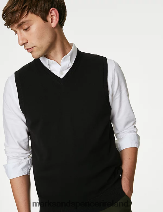 Marks & Spencer Men Pure Cotton Sleeveless Jumper Black Clothing 2VJ8DF6447