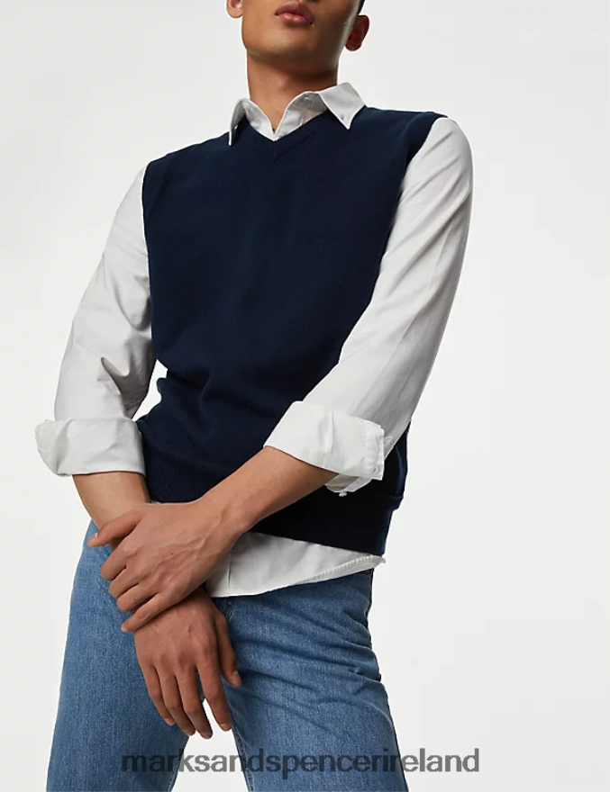 Marks & Spencer Men Pure Extra Fine Lambswool Sleeveless Jumper Navy Clothing 2VJ8DF6334