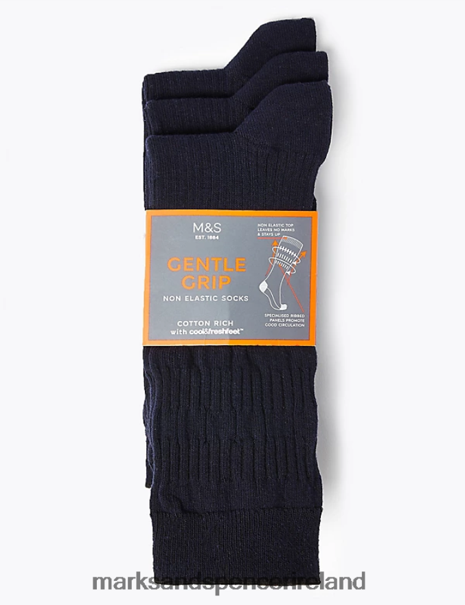 Marks & Spencer Men 3pk Gentle Grip Cool & Fresh Socks Navy Clothing 2VJ8DF6867