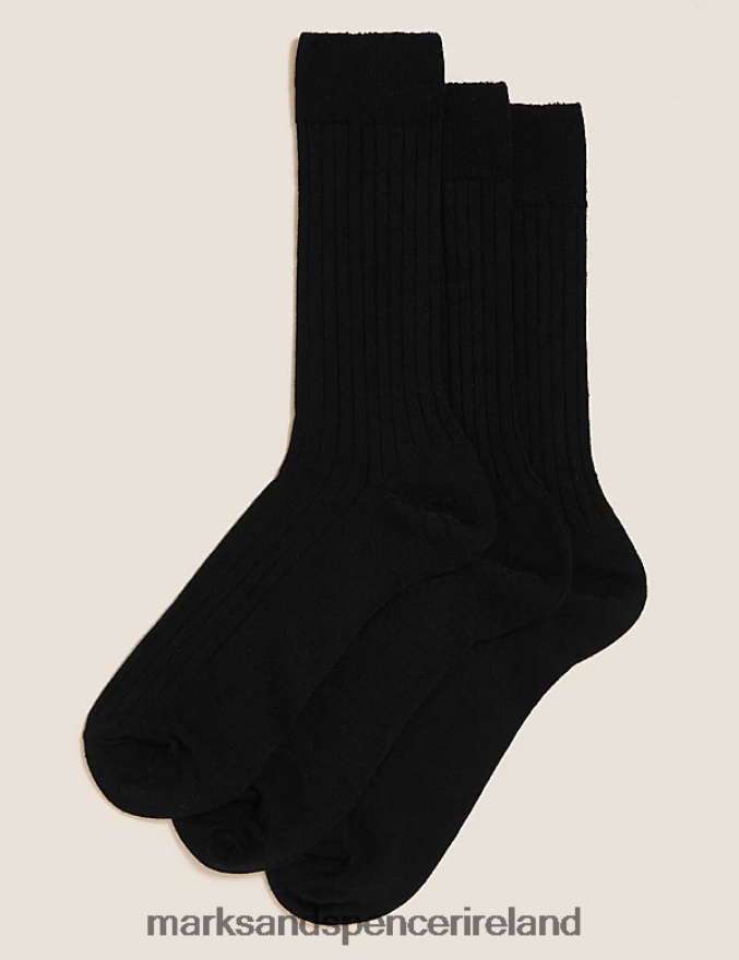Marks & Spencer Men 3pk Lambswool Smart Socks Black Clothing 2VJ8DF7143