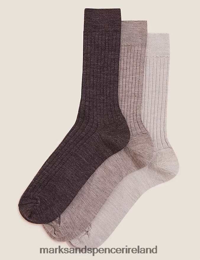 Marks & Spencer Men 3pk Lambswool Smart Socks Neutral Clothing 2VJ8DF7461