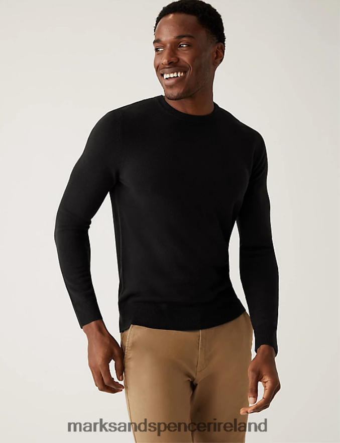 Marks & Spencer Men Cashmilon Crew Neck Jumper Black Clothing 2VJ8DF6525