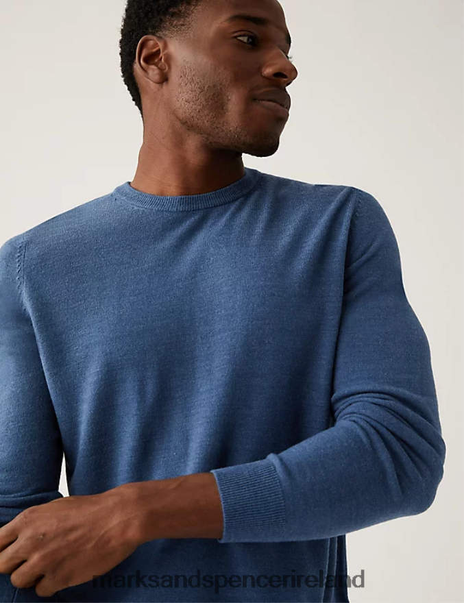 Marks & Spencer Men Cashmilon Crew Neck Jumper Denim Clothing 2VJ8DF6524