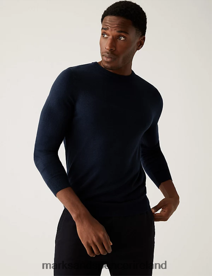 Marks & Spencer Men Cashmilon Crew Neck Jumper Navy Clothing 2VJ8DF6158