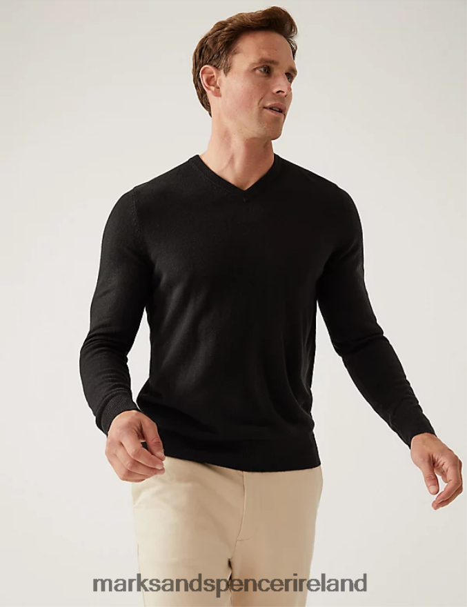 Marks & Spencer Men Cashmilon V-Neck Jumper Black Clothing 2VJ8DF6010