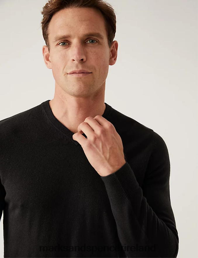 Marks & Spencer Men Cashmilon V-Neck Jumper Black Clothing 2VJ8DF6010