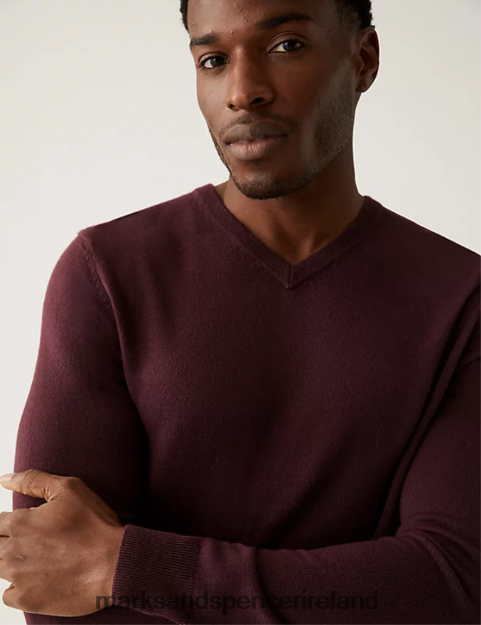 Marks & Spencer Men Cashmilon V-Neck Jumper Burgundy Clothing 2VJ8DF6012