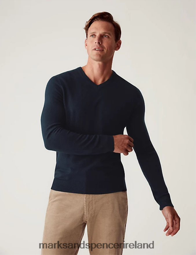 Marks & Spencer Men Cashmilon V-Neck Jumper Navy Clothing 2VJ8DF6009