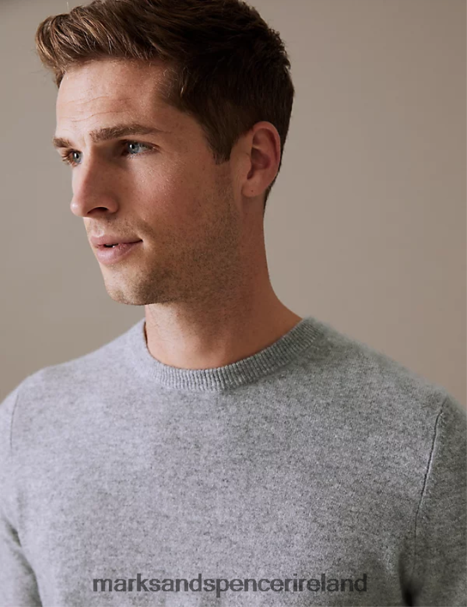 Marks & Spencer Men Pure Cashmere Crew Neck Jumper Light Grey Clothing 2VJ8DF7411