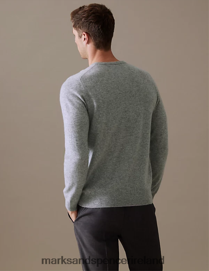 Marks & Spencer Men Pure Cashmere Crew Neck Jumper Light Grey Clothing 2VJ8DF7411