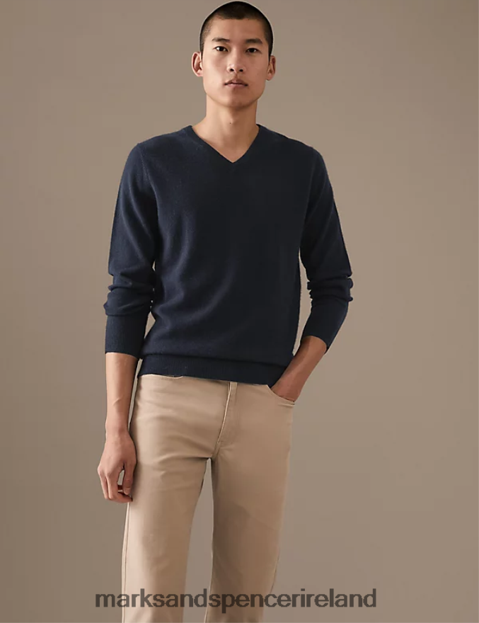 Marks & Spencer Men Pure Cashmere V-Neck Jumper Midnight Navy Clothing 2VJ8DF7170