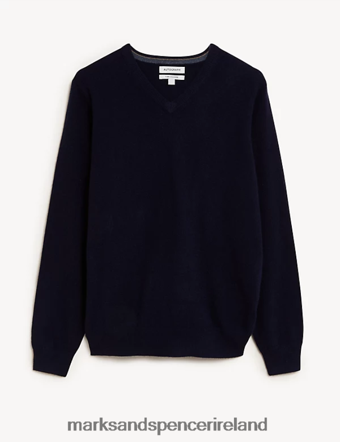 Marks & Spencer Men Pure Cashmere V-Neck Jumper Navy Clothing 2VJ8DF7321