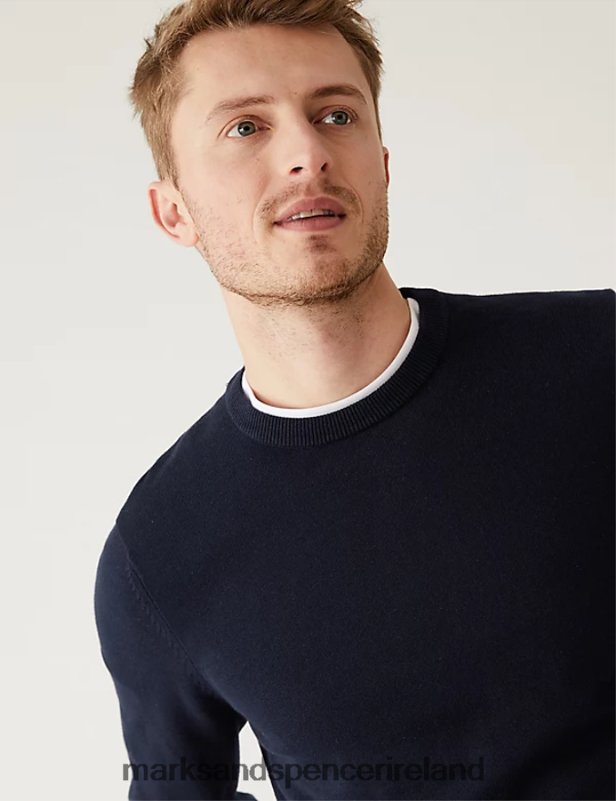 Marks & Spencer Men Pure Cotton Crew Neck Jumper Navy Clothing 2VJ8DF7516