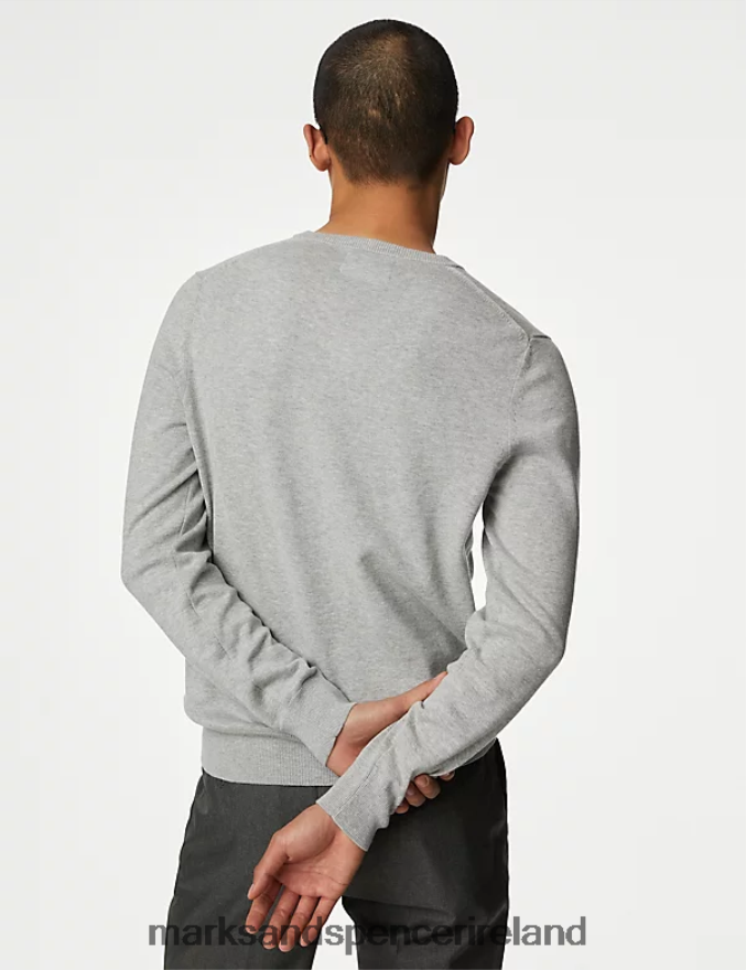 Marks & Spencer Men Pure Cotton V-Neck Knitted Jumper Light Grey Clothing 2VJ8DF7204