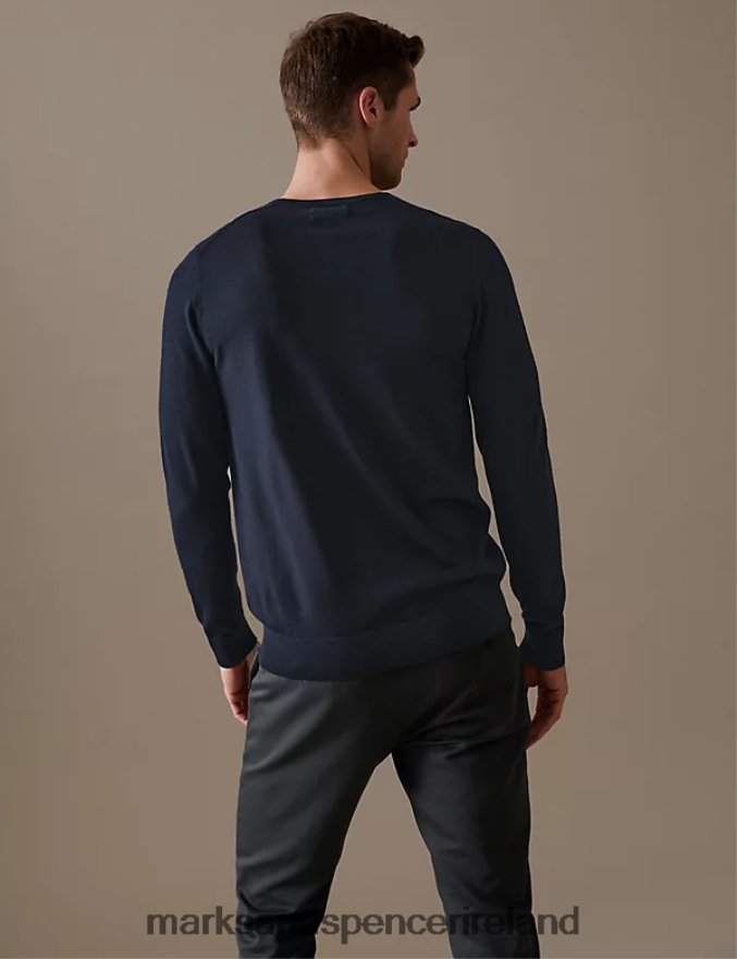 Marks & Spencer Men Pure Extra Fine Merino Wool V-Neck Jumper Navy Clothing 2VJ8DF5573