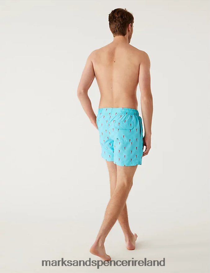 Marks & Spencer Men Quick Dry Embroidered Swim Shorts Bright Blue Clothing 2VJ8DF5578