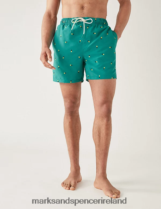 Marks & Spencer Men Quick Dry Embroidered Swim Shorts Seafoam Clothing 2VJ8DF5957