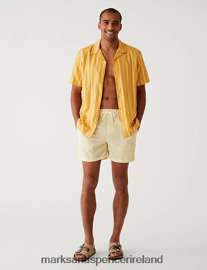 Marks & Spencer Men Quick Dry Striped Seersucker Swim Shorts Sunshine Clothing 2VJ8DF5086