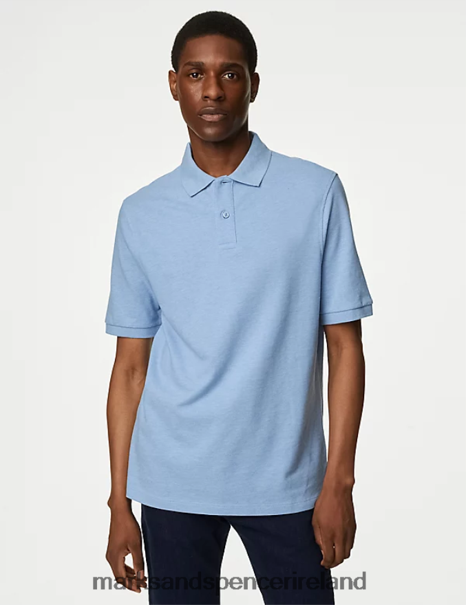 Marks & Spencer Men 2 Pack Pure Cotton Polo Shirts Pale Blue Mix Clothing 2VJ8DF6073