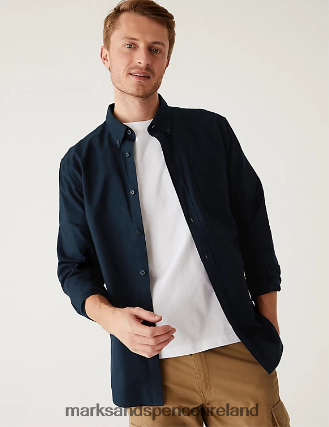 Marks & Spencer Men 2pk Easy Iron Pure Cotton Oxford Shirts Navy Mix Clothing 2VJ8DF6197