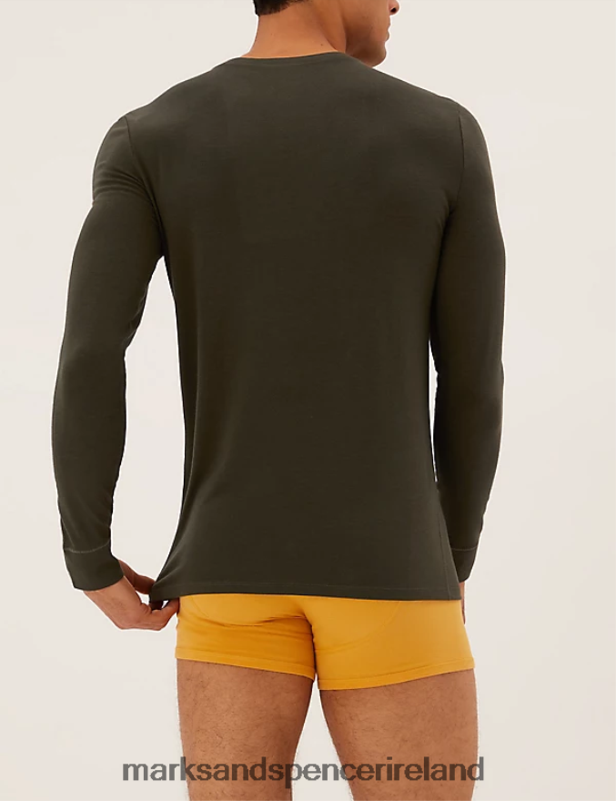 Marks & Spencer Men 2pk Heatgen Light Thermal Long Sleeve Top Khaki Clothing 2VJ8DF5221
