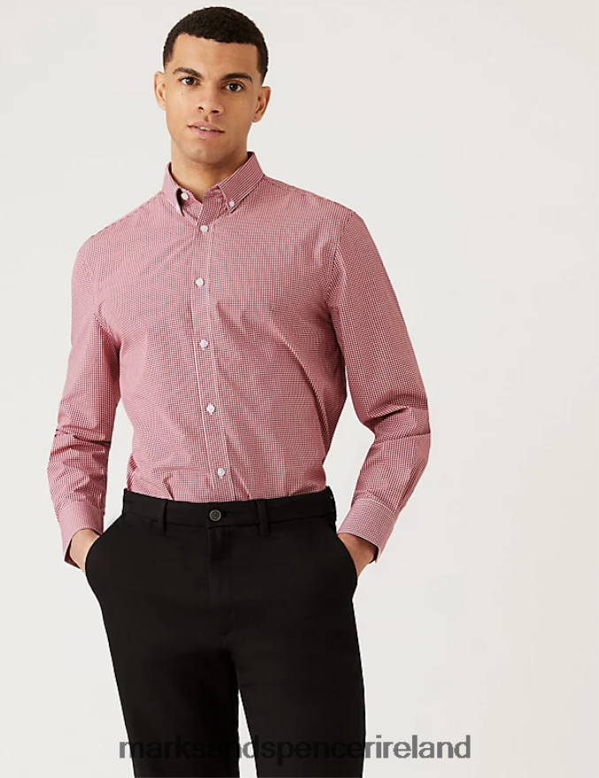Marks & Spencer Men 2pk Regular Fit Check Long Sleeve Shirts Red Mix Clothing 2VJ8DF4781