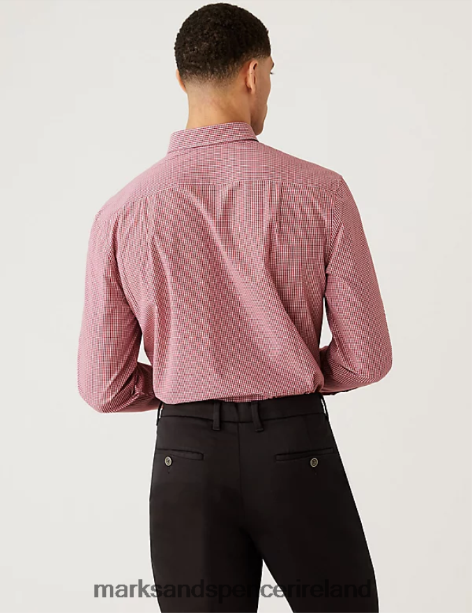 Marks & Spencer Men 2pk Regular Fit Check Long Sleeve Shirts Red Mix Clothing 2VJ8DF4781
