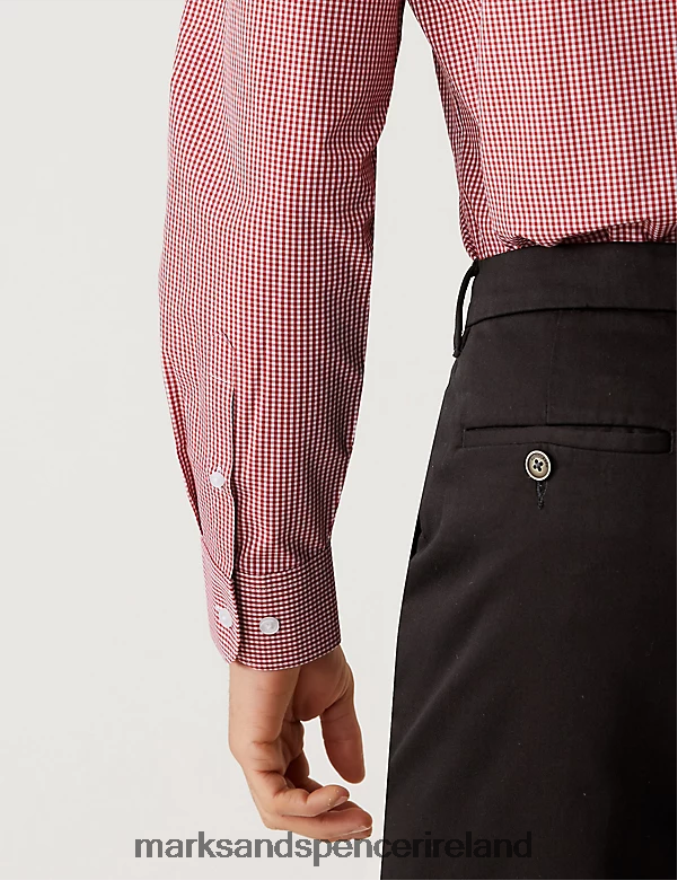 Marks & Spencer Men 2pk Regular Fit Check Long Sleeve Shirts Red Mix Clothing 2VJ8DF4781
