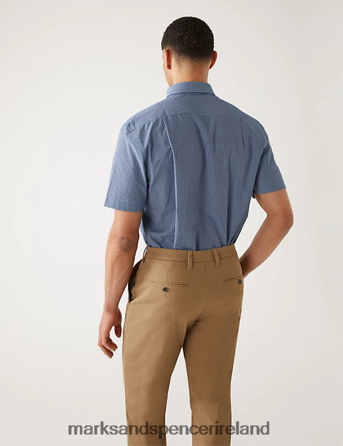 Marks & Spencer Men 2pk Regular Fit Check Short Sleeve Shirts Navy Mix Clothing 2VJ8DF6890