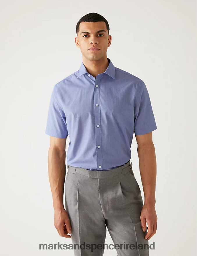 Marks & Spencer Men 2pk Regular Fit Geometric Short Sleeve Shirts Navy Mix Clothing 2VJ8DF6172