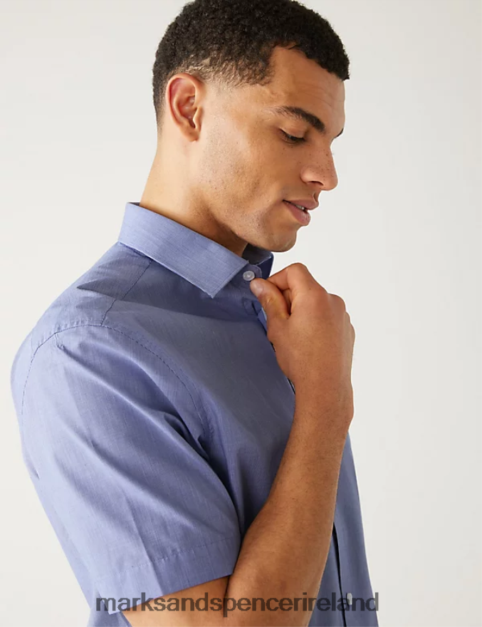 Marks & Spencer Men 2pk Regular Fit Geometric Short Sleeve Shirts Navy Mix Clothing 2VJ8DF6172