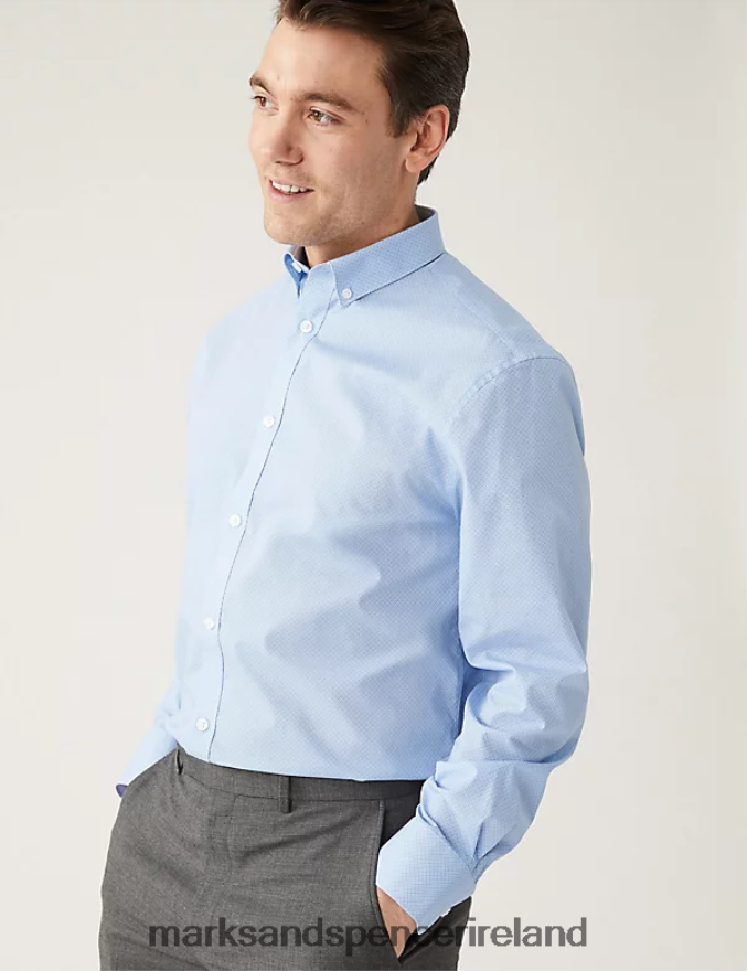 Marks & Spencer Men 2pk Regular Fit Printed Long Sleeve Shirts Blue Mix Clothing 2VJ8DF6373