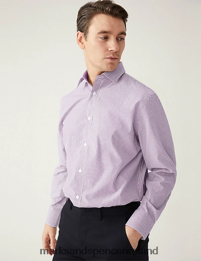 Marks & Spencer Men 2pk Regular Fit Printed Long Sleeve Shirts Purple Mix Clothing 2VJ8DF4785