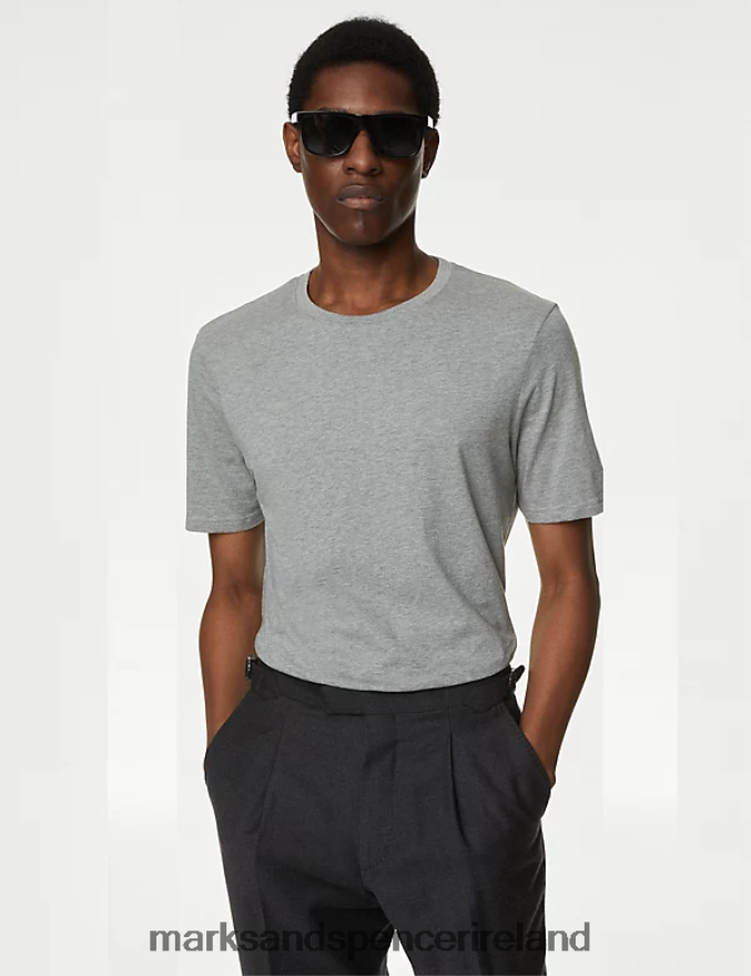 Marks & Spencer Men 3pk Pure Cotton Crew Neck T-Shirts Grey Mix Clothing 2VJ8DF5093