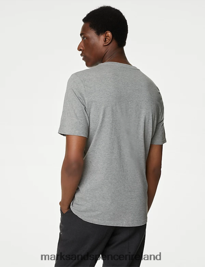 Marks & Spencer Men 3pk Pure Cotton Crew Neck T-Shirts Grey Mix Clothing 2VJ8DF5093