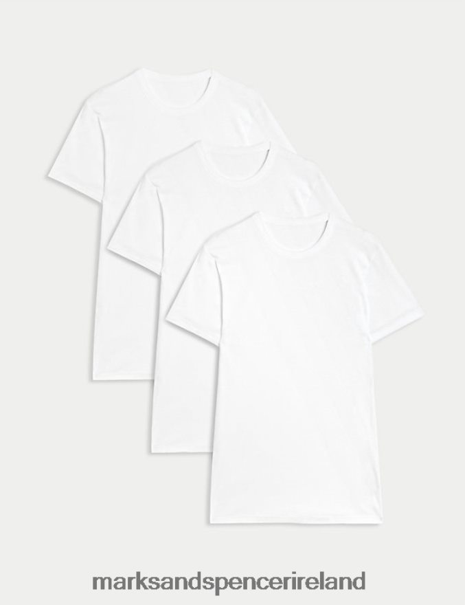 Marks & Spencer Men 3pk Pure Cotton T-Shirt Vests White Clothing 2VJ8DF4893
