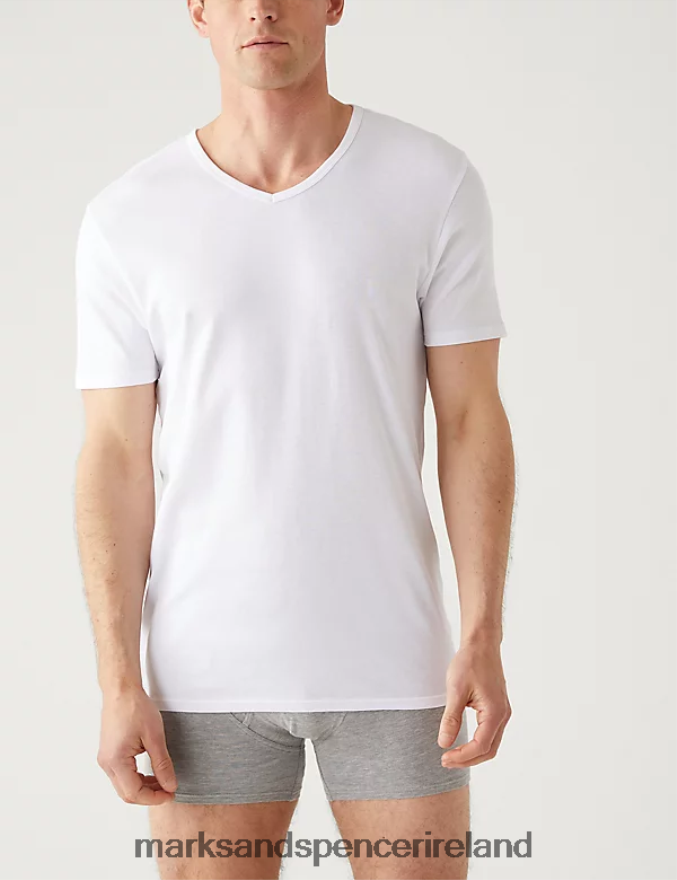 Marks & Spencer Men 3pk Pure Cotton V-Neck T-Shirt Vests White Clothing 2VJ8DF5010