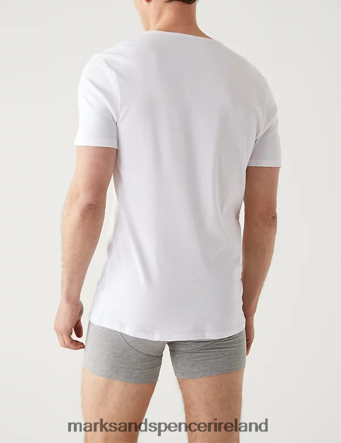 Marks & Spencer Men 3pk Pure Cotton V-Neck T-Shirt Vests White Clothing 2VJ8DF5010