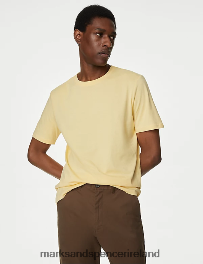 Marks & Spencer Men 5pk Pure Cotton Crew Neck T-Shirts Yellow Mix Clothing 2VJ8DF6174