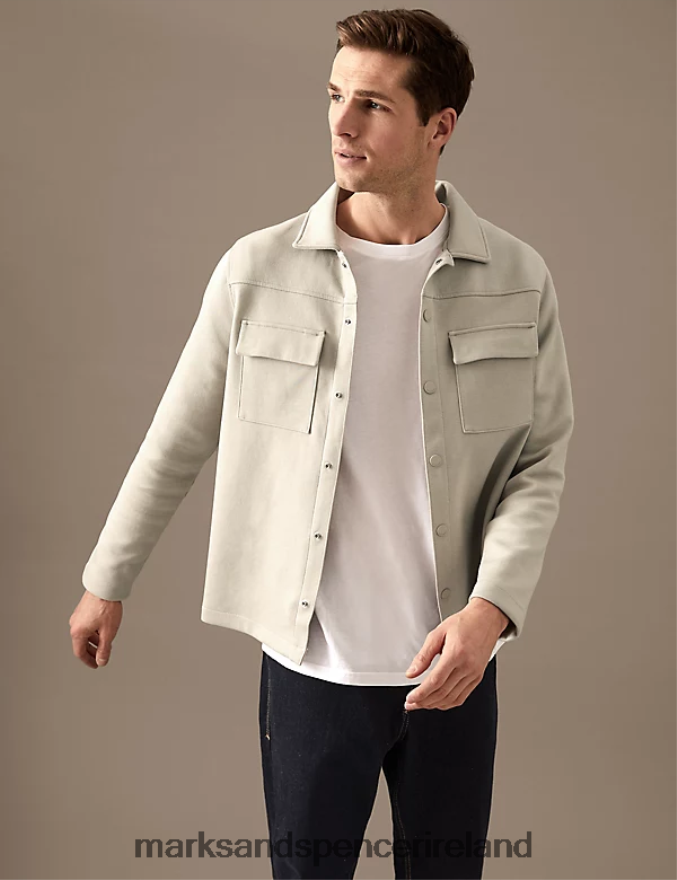 Marks & Spencer Men Cotton Blend Overshirt Stone Clothing 2VJ8DF6575