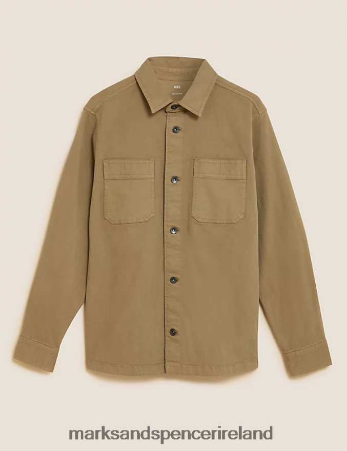 Marks & Spencer Men Cotton Rich Denim Overshirt Sand Clothing 2VJ8DF7032