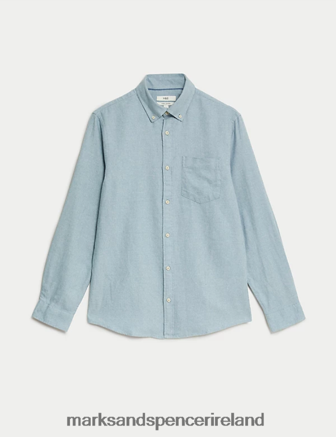 Marks & Spencer Men Cotton Rich Flannel Shirt Light Blue Clothing 2VJ8DF5631