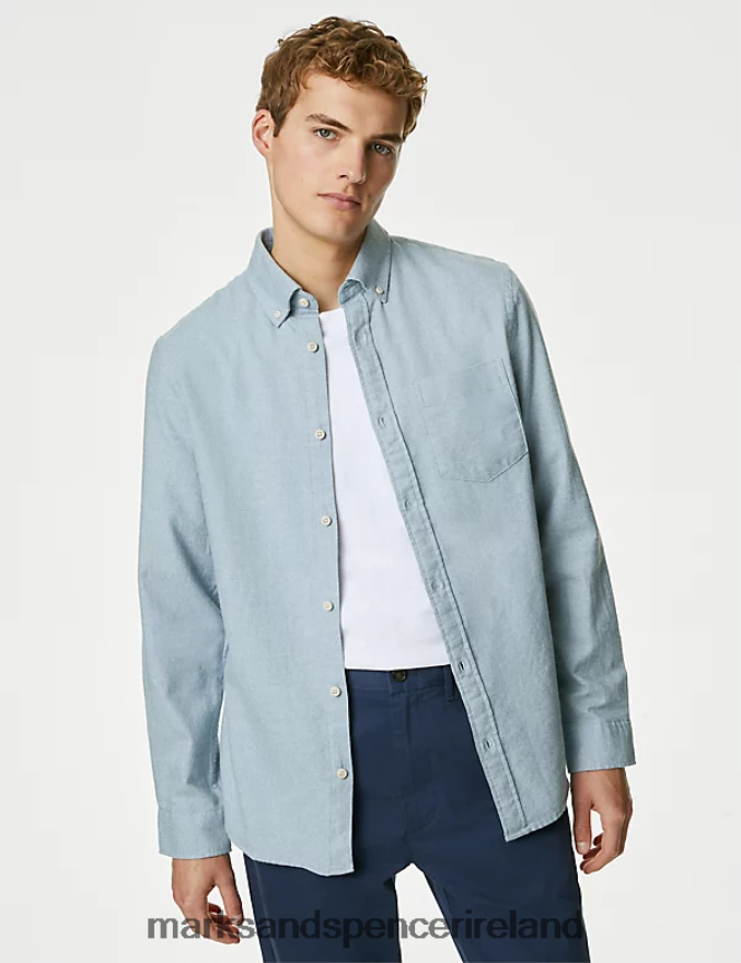 Marks & Spencer Men Cotton Rich Flannel Shirt Light Blue Clothing 2VJ8DF5631