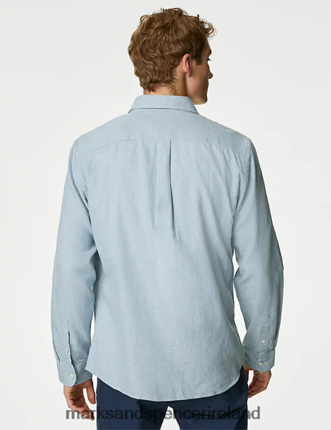 Marks & Spencer Men Cotton Rich Flannel Shirt Light Blue Clothing 2VJ8DF5631